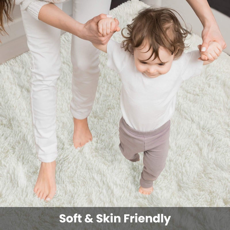Terrug Cream White Fluffy Area Rug for Bedroom, 3x5 Ft Tie-Dyed Shag Throw Rugs, Soft Machine Washable Plush Carpet with Non Slip Backing for Girls Kids Room Bedside Floor Decoration - Image 5